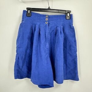 Vintage Express Paperbag Shorts Womens Small Silk Blue High Waist Flowy Pleated‎